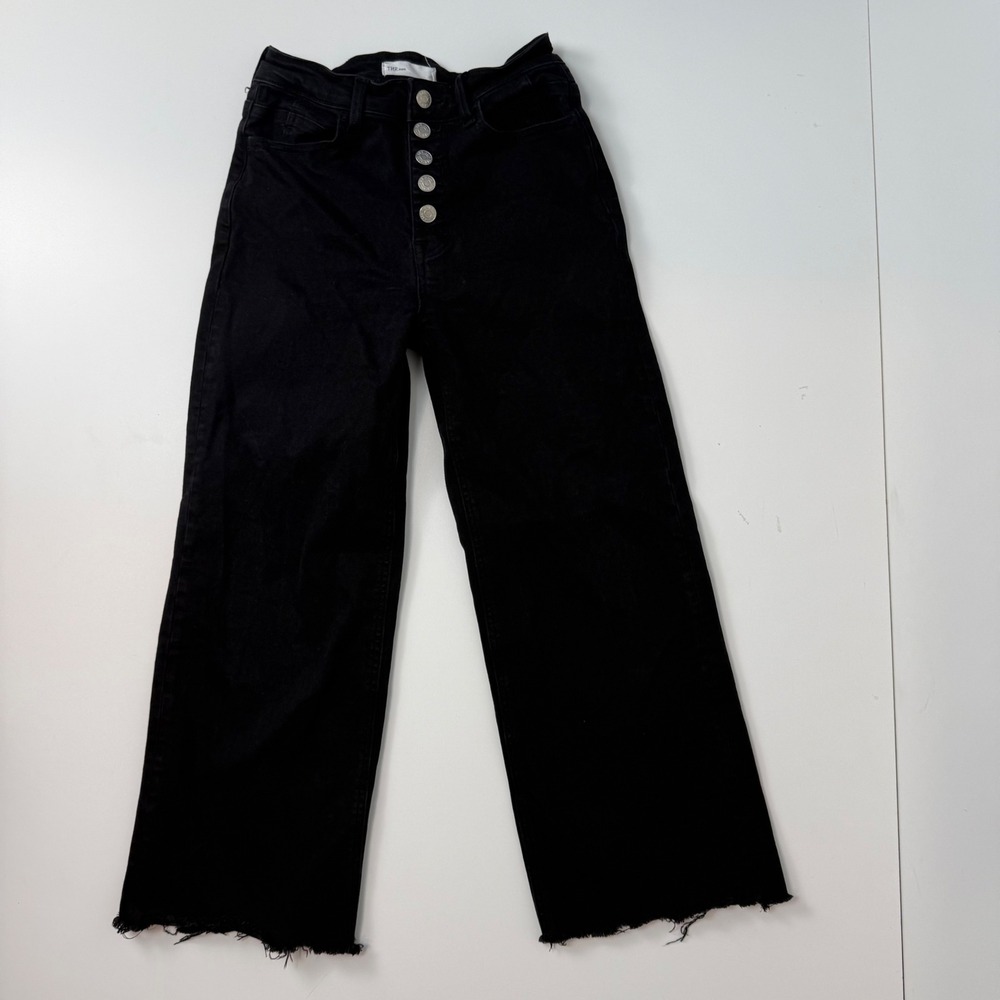 TMR Jeans Womens 26 Black Wide Leg High Rise Button Fly Raw Hem Pants JP21014